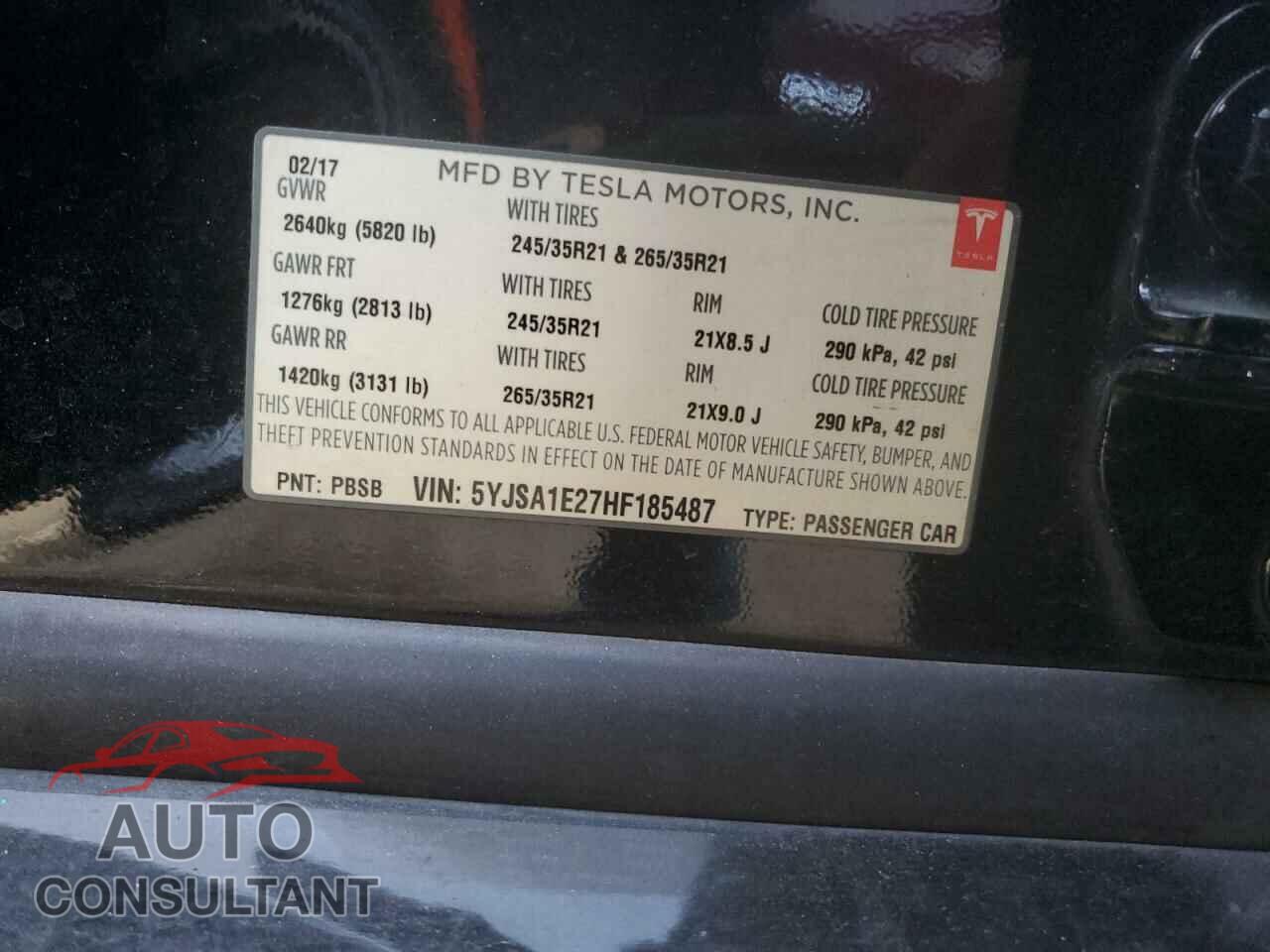 TESLA MODEL S 2017 - 5YJSA1E27HF185487
