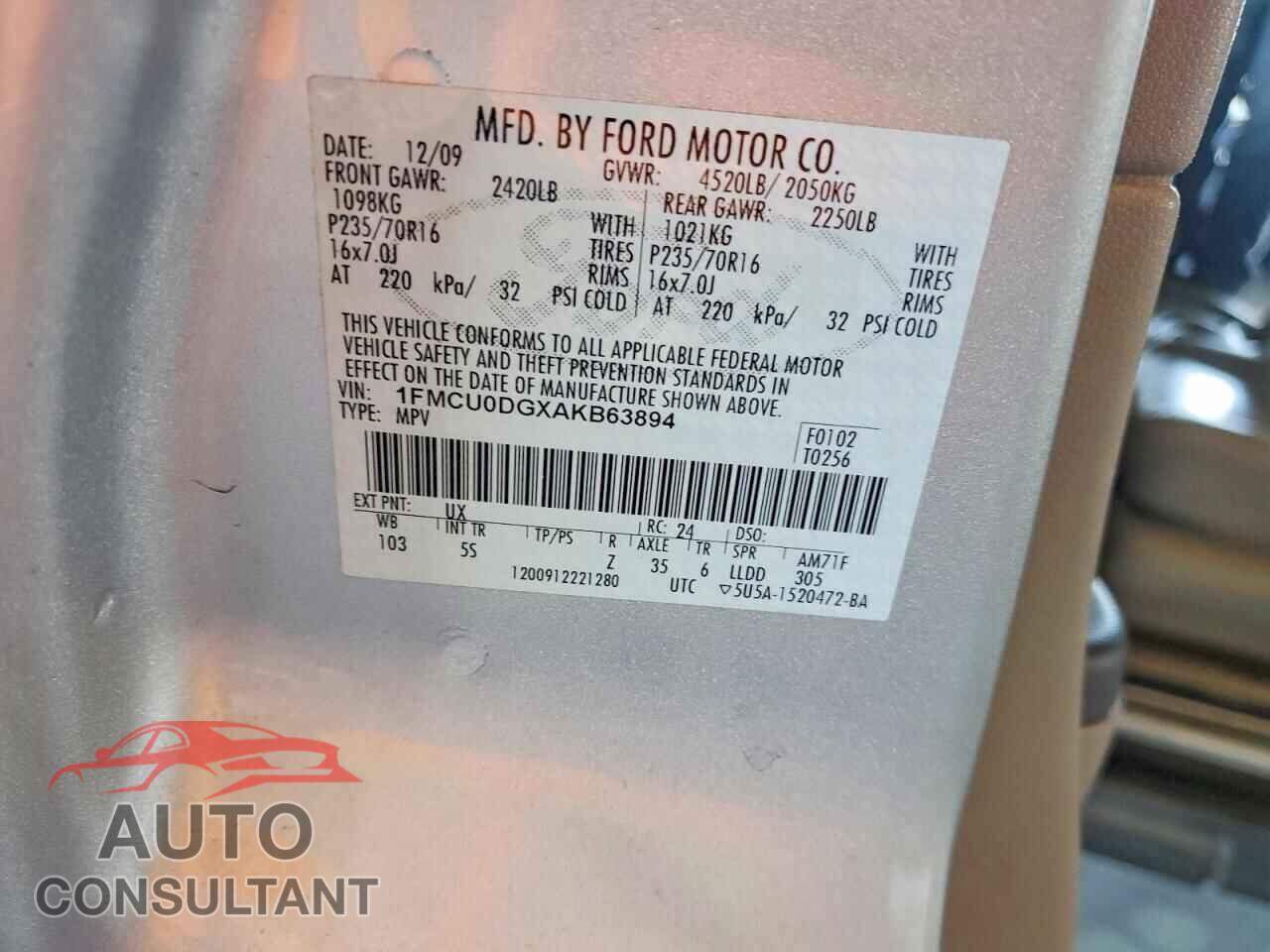 FORD ESCAPE 2010 - 1FMCU0DGXAKB63894