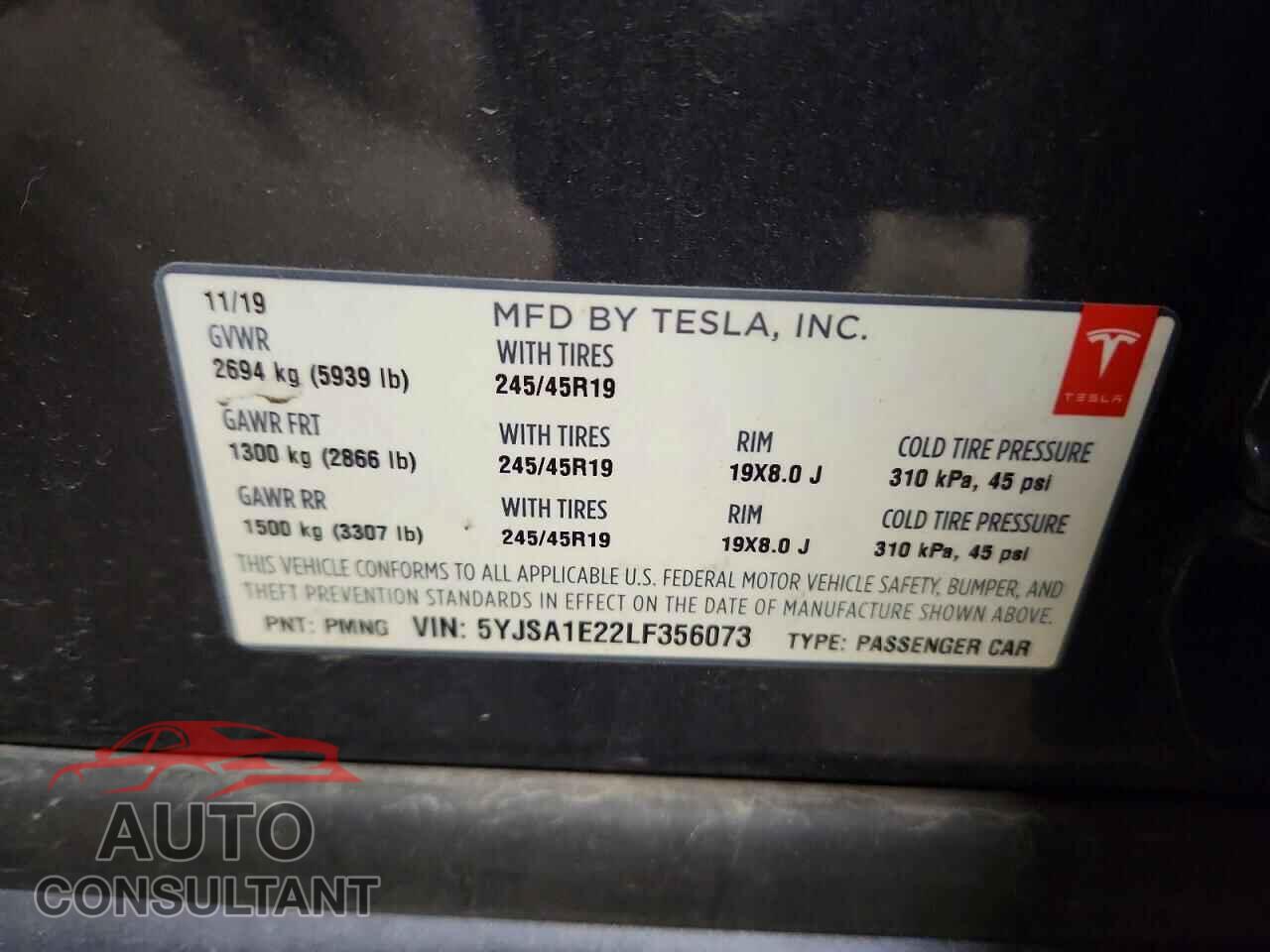 TESLA MODEL S 2020 - 5YJSA1E22LF356073