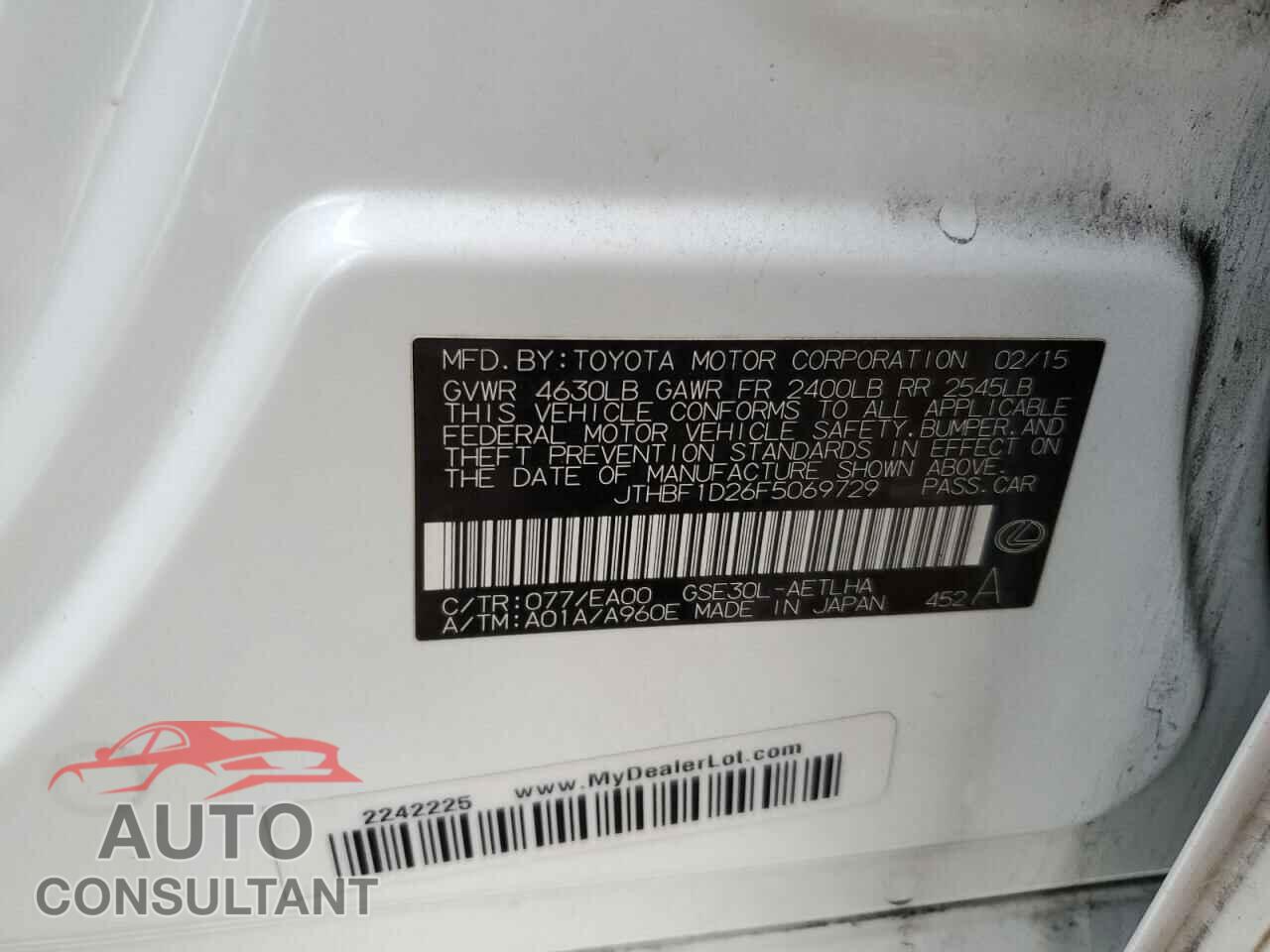 LEXUS IS 2015 - JTHBF1D26F5069729