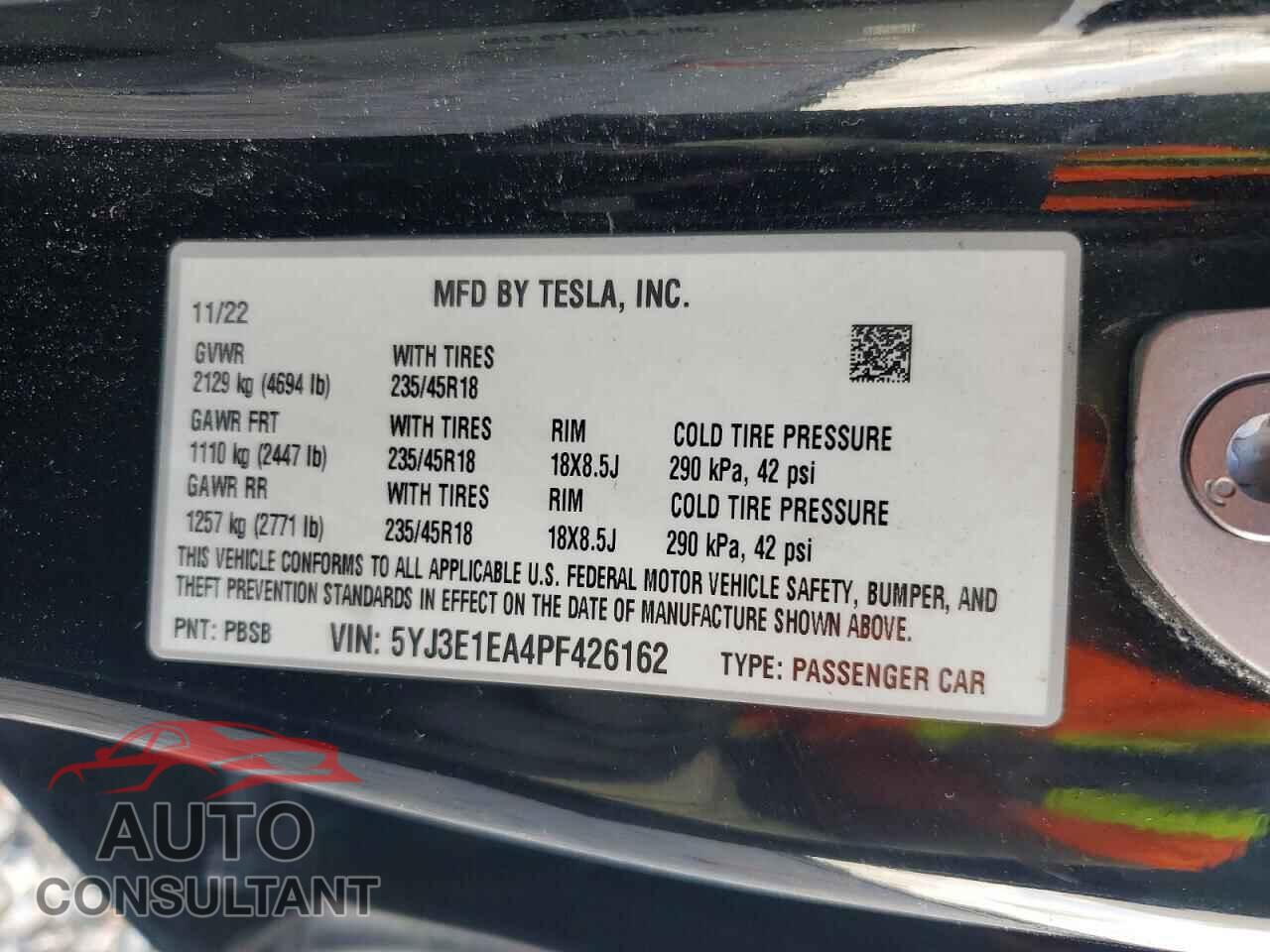 TESLA MODEL 3 2023 - 5YJ3E1EA4PF426162