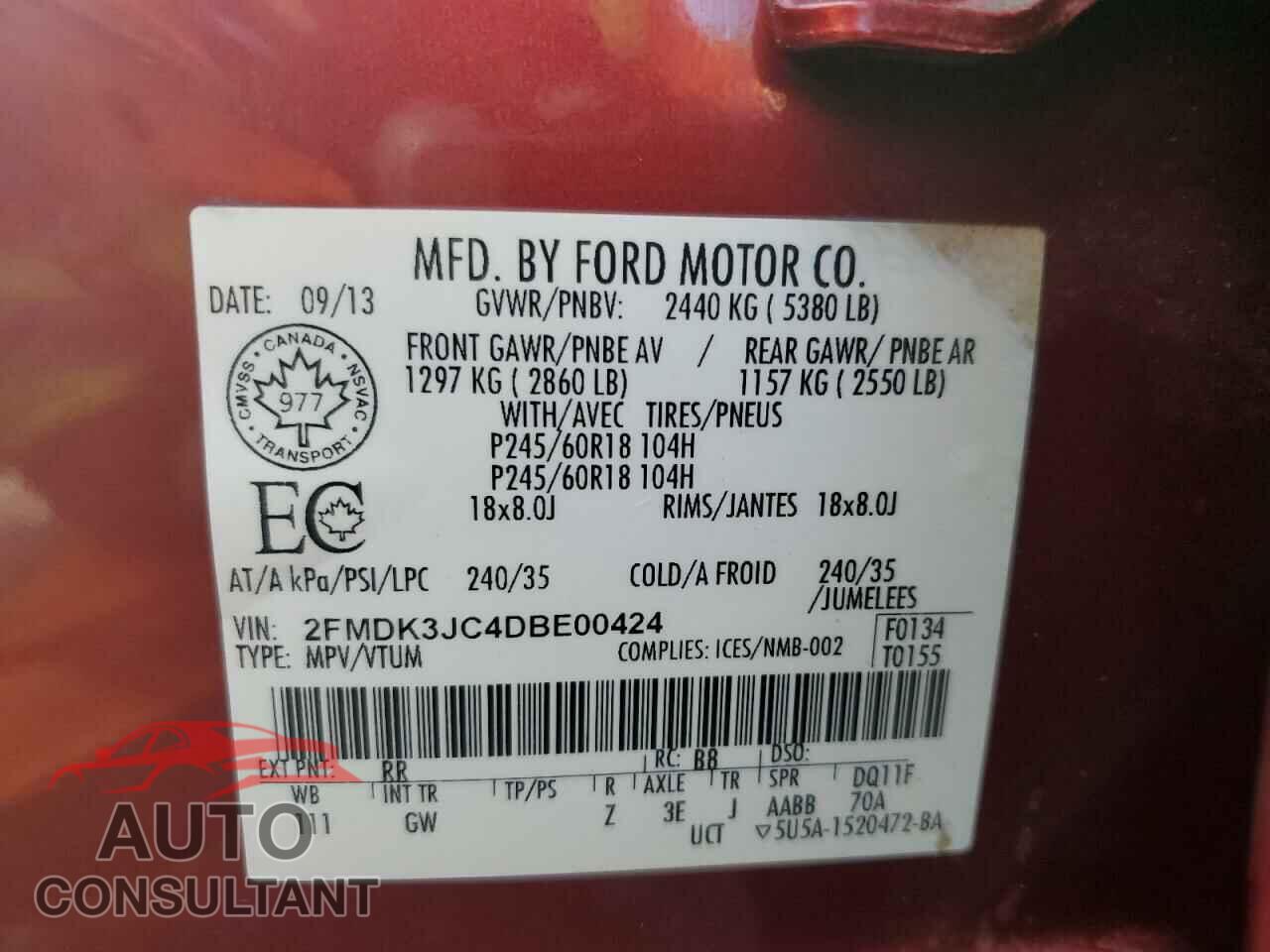FORD EDGE 2013 - 2FMDK3JC4DBE00424
