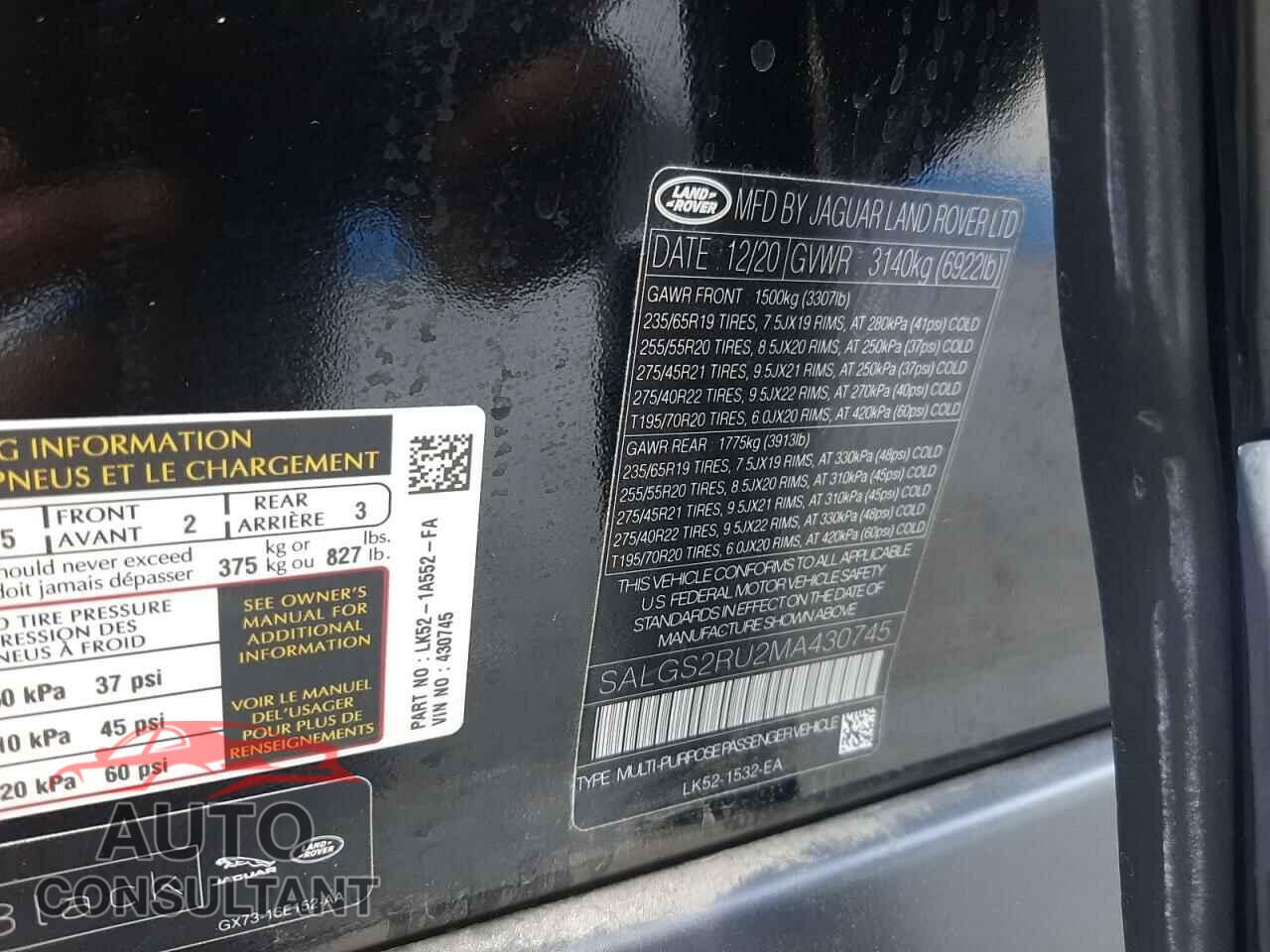 LAND ROVER RANGEROVER 2021 - SALGS2RU2MA430745