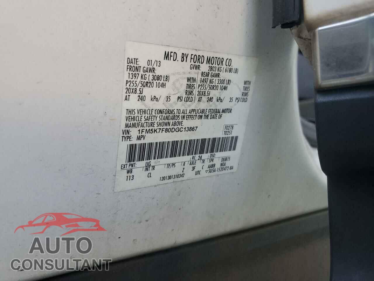 FORD EXPLORER 2013 - 1FM5K7F80DGC13867