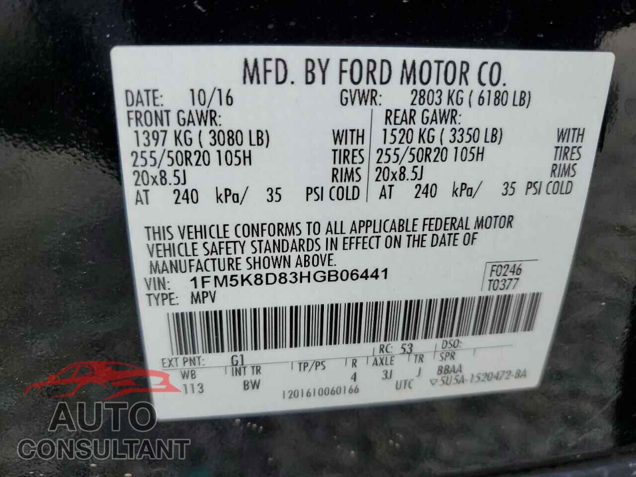 FORD EXPLORER 2017 - 1FM5K8D83HGB06441