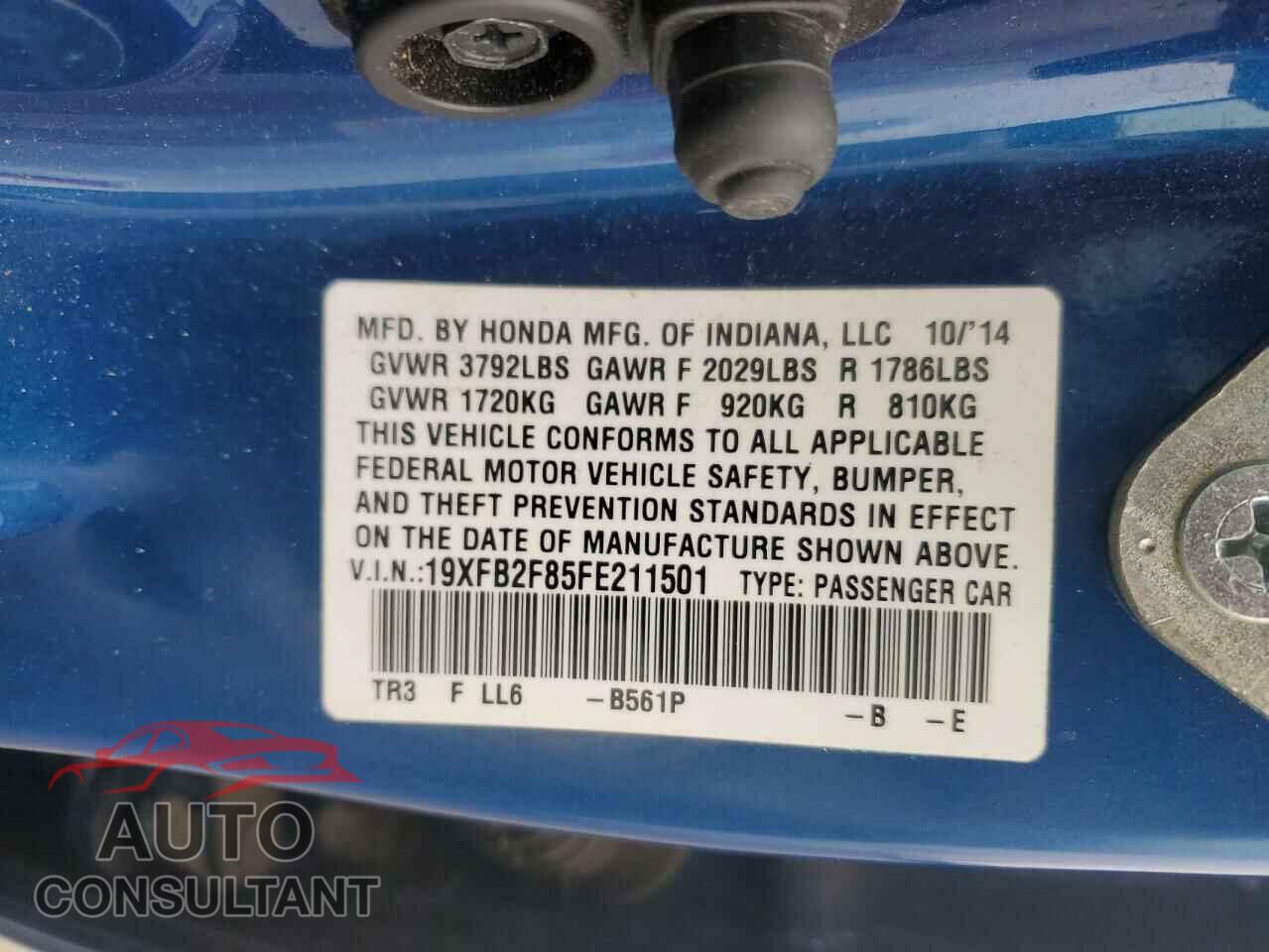 HONDA CIVIC 2015 - 19XFB2F85FE211501