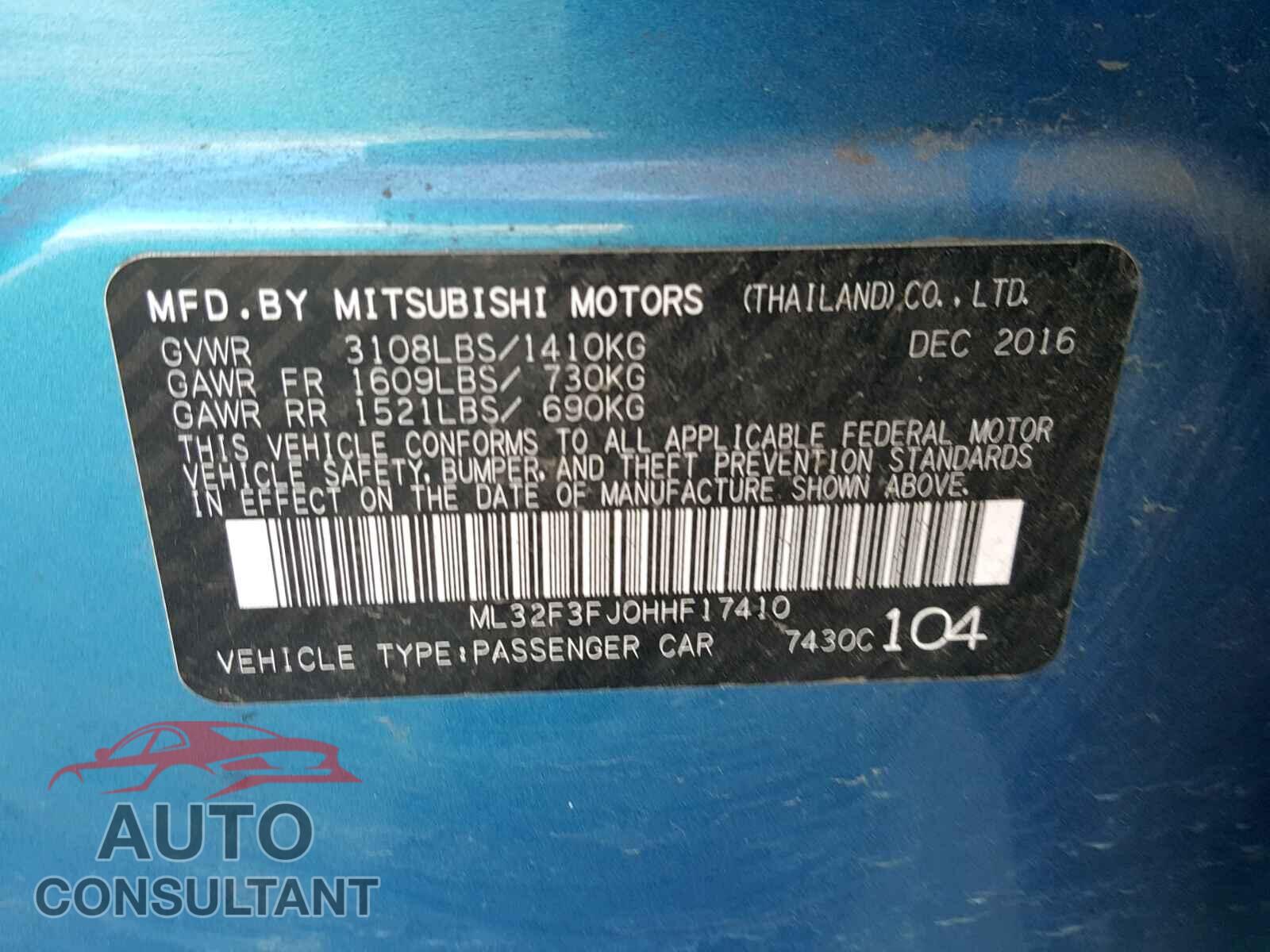 MITSUBISHI MIRAGE 2017 - ML32F3FJ0HHF17410