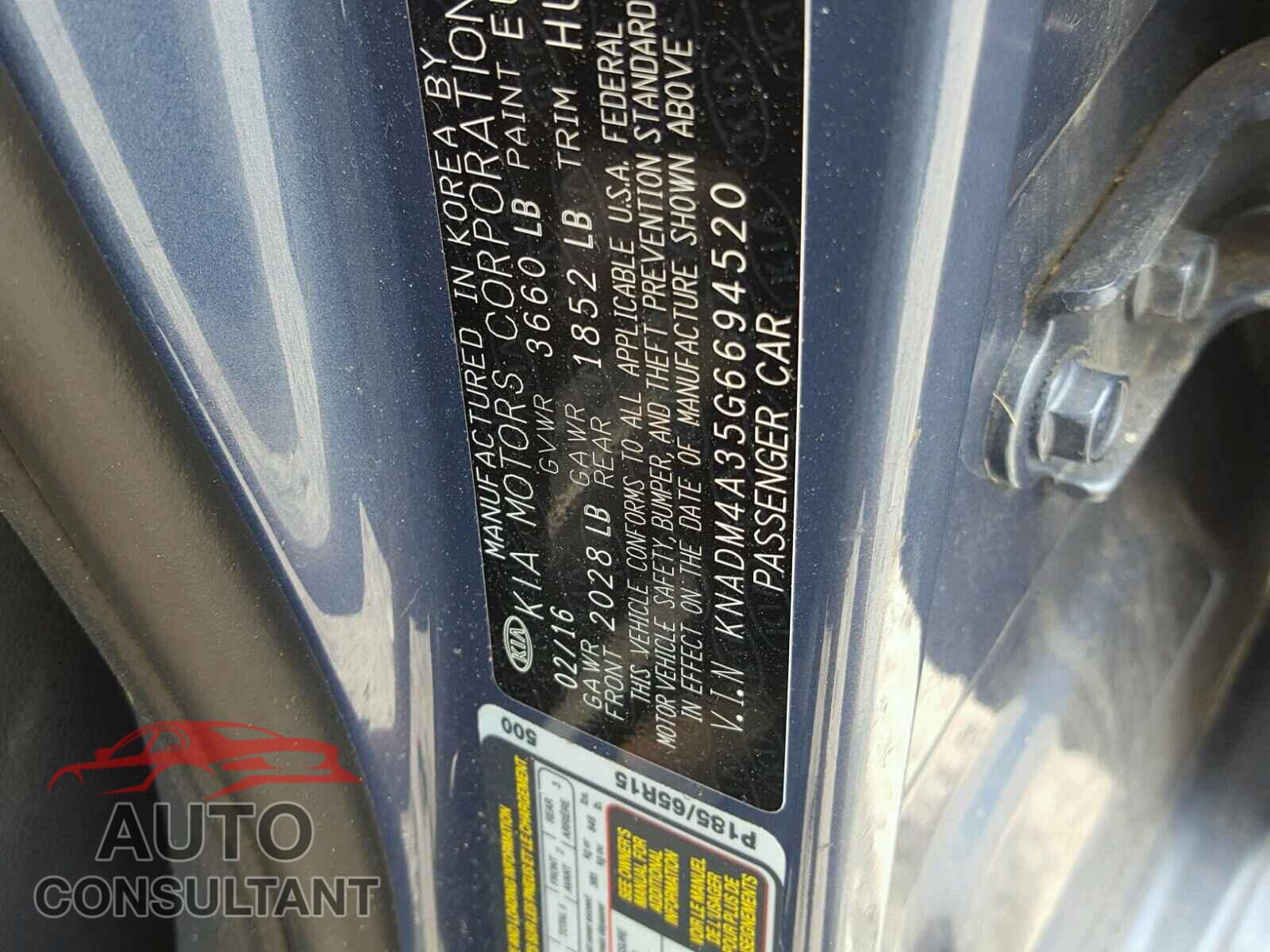 KIA RIO 2016 - KNADM4A35G6694520