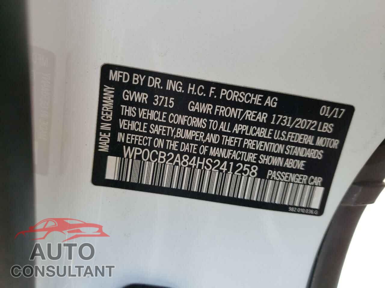 PORSCHE BOXSTER 2017 - WP0CB2A84HS241258