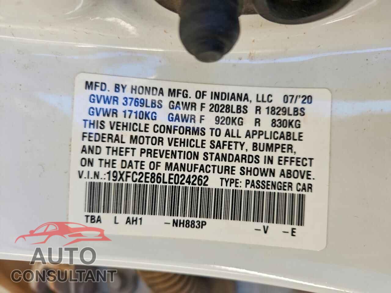 HONDA CIVIC 2020 - 19XFC2E86LE024262