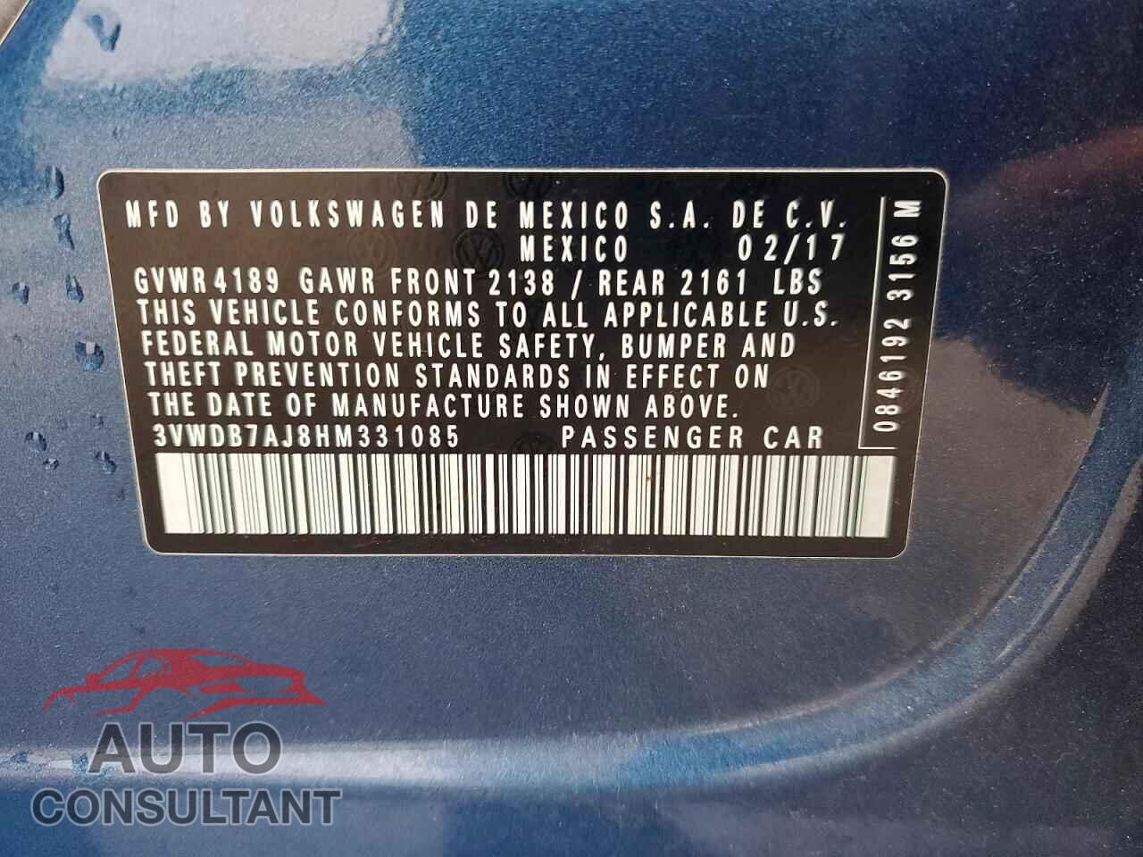 VOLKSWAGEN JETTA 2017 - 3VWDB7AJ8HM331085