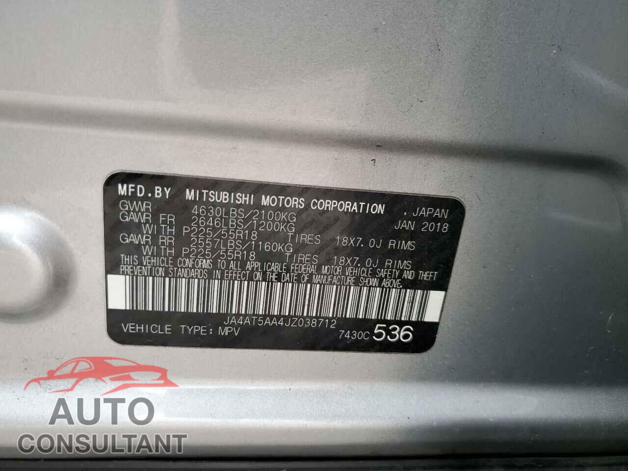 MITSUBISHI ECLIPSE 2018 - JA4AT5AA4JZ038712