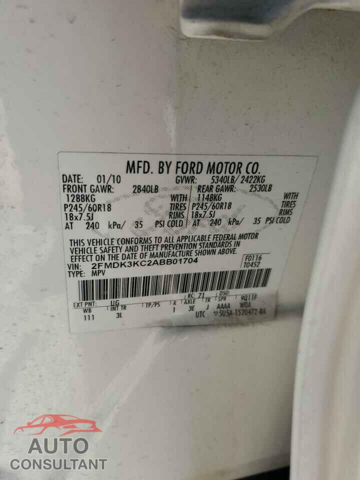 FORD EDGE 2010 - 2FMDK3KC2ABB01704