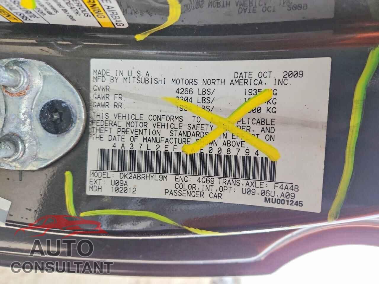 MITSUBISHI ECLIPSE 2010 - 4A37L2EF2AE008794
