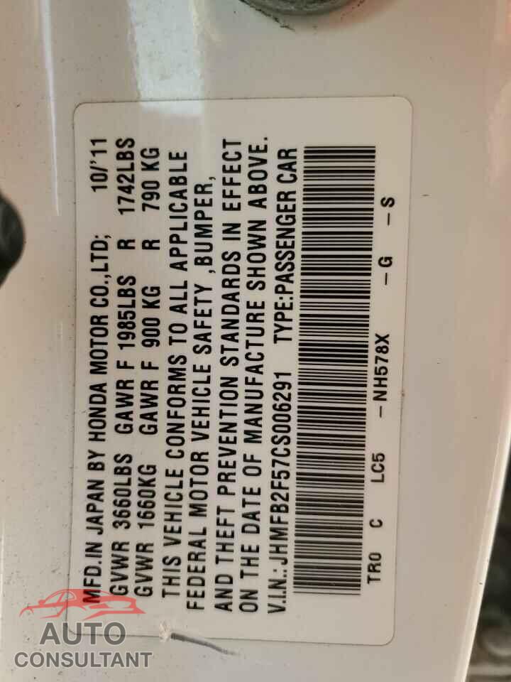 HONDA CIVIC 2012 - JHMFB2F57CS006291