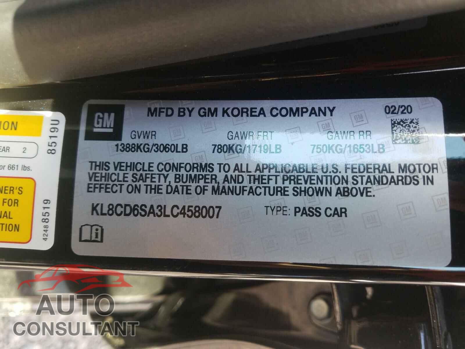 CHEVROLET SPARK 2020 - KL8CD6SA3LC458007