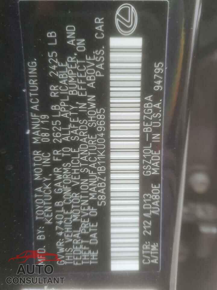 LEXUS ES350 2019 - 58ABZ1B11KU049685