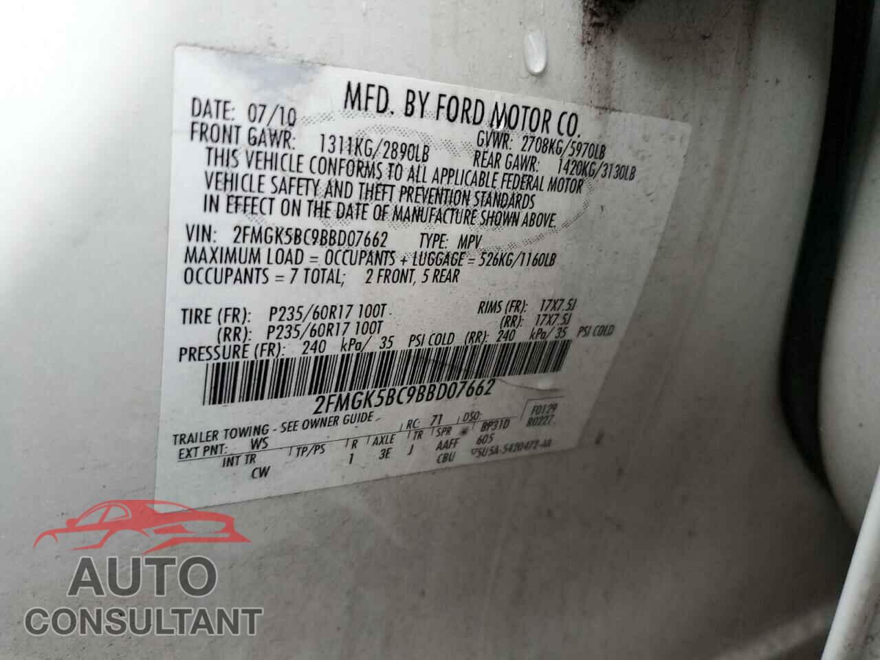 FORD FLEX 2011 - 2FMGK5BC9BBD07662