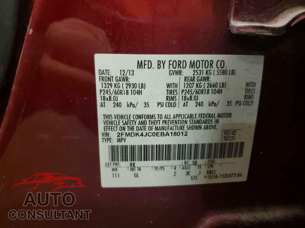 FORD EDGE 2014 - 2FMDK4JC0EBA18012