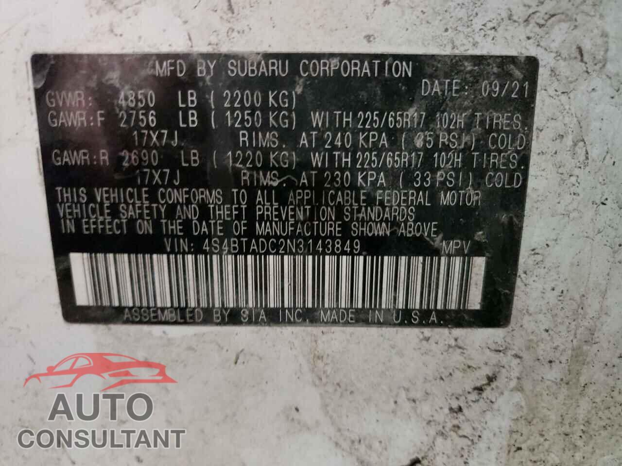 SUBARU OUTBACK 2022 - 4S4BTADC2N3143849