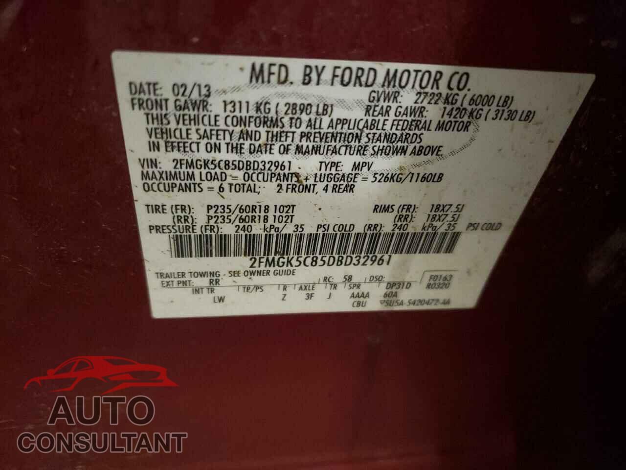 FORD FLEX 2013 - 2FMGK5C85DBD32961