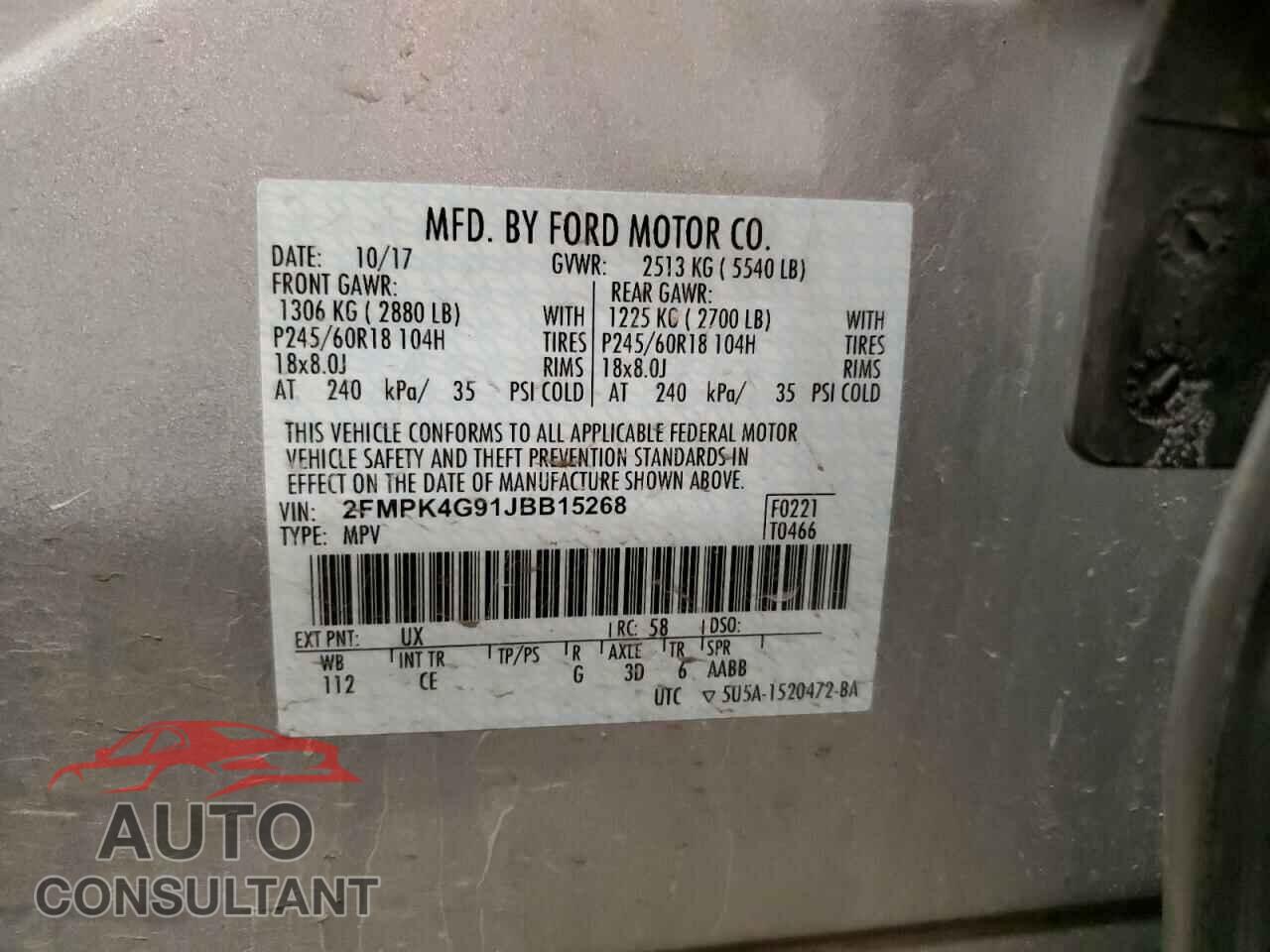 FORD EDGE 2018 - 2FMPK4G91JBB15268