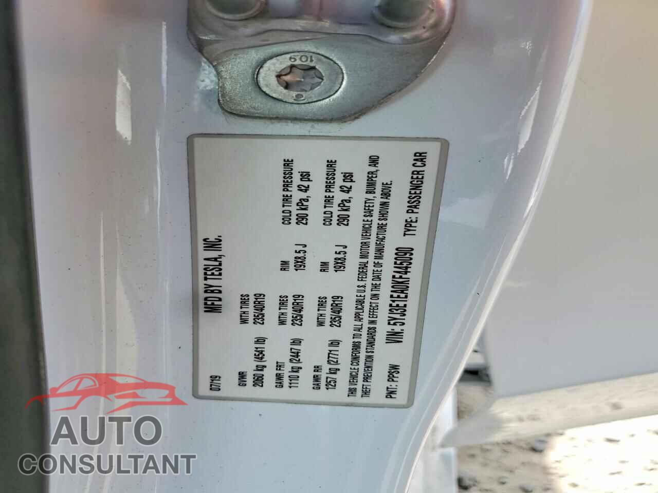 TESLA MODEL 3 2019 - 5YJ3E1EA0KF445090
