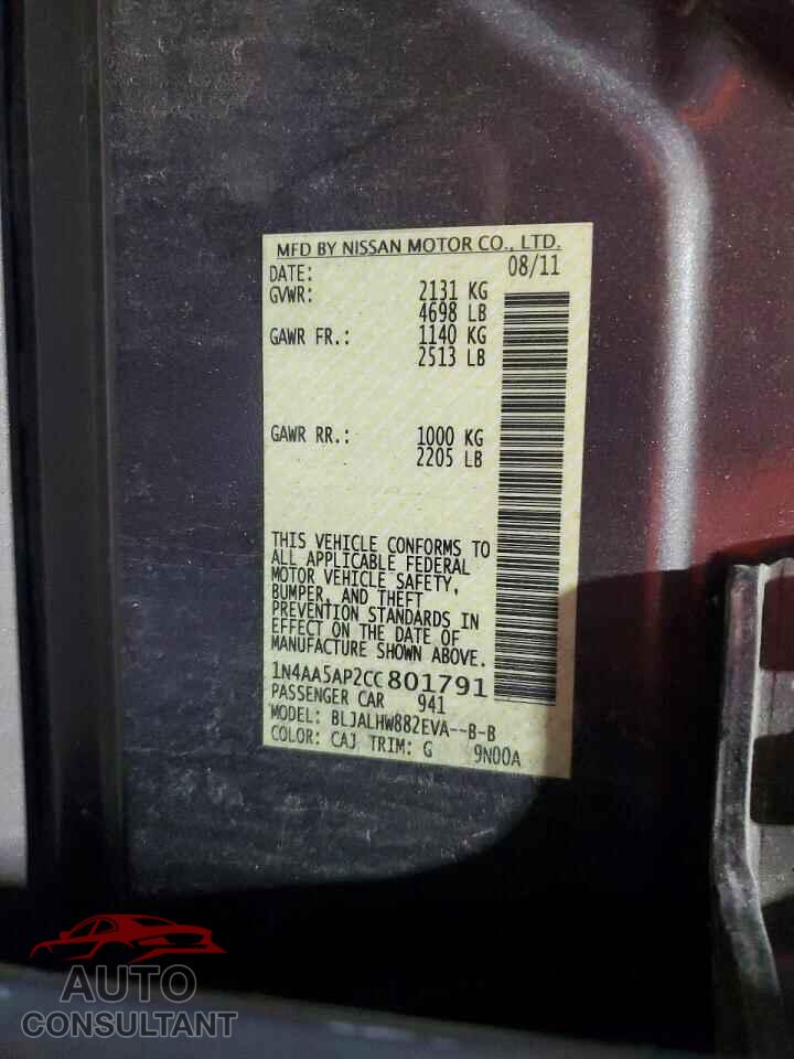 NISSAN MAXIMA 2012 - 1N4AA5AP2CC801791