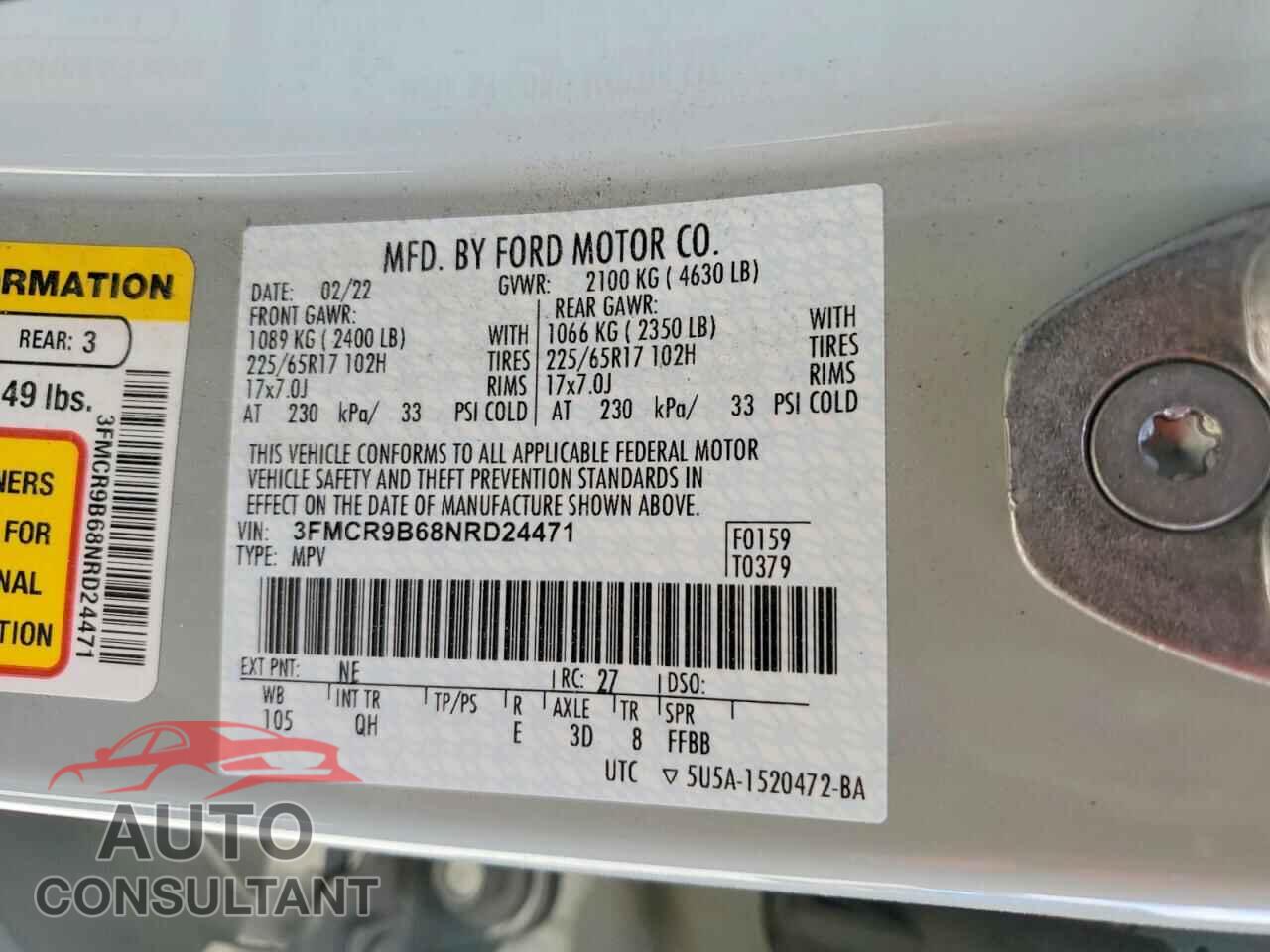 FORD BRONCO 2022 - 3FMCR9B68NRD24471
