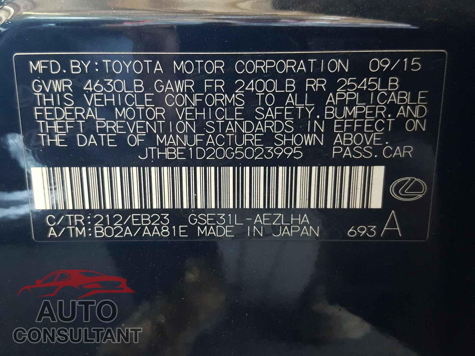 LEXUS IS 2016 - JTHBE1D20G5023995