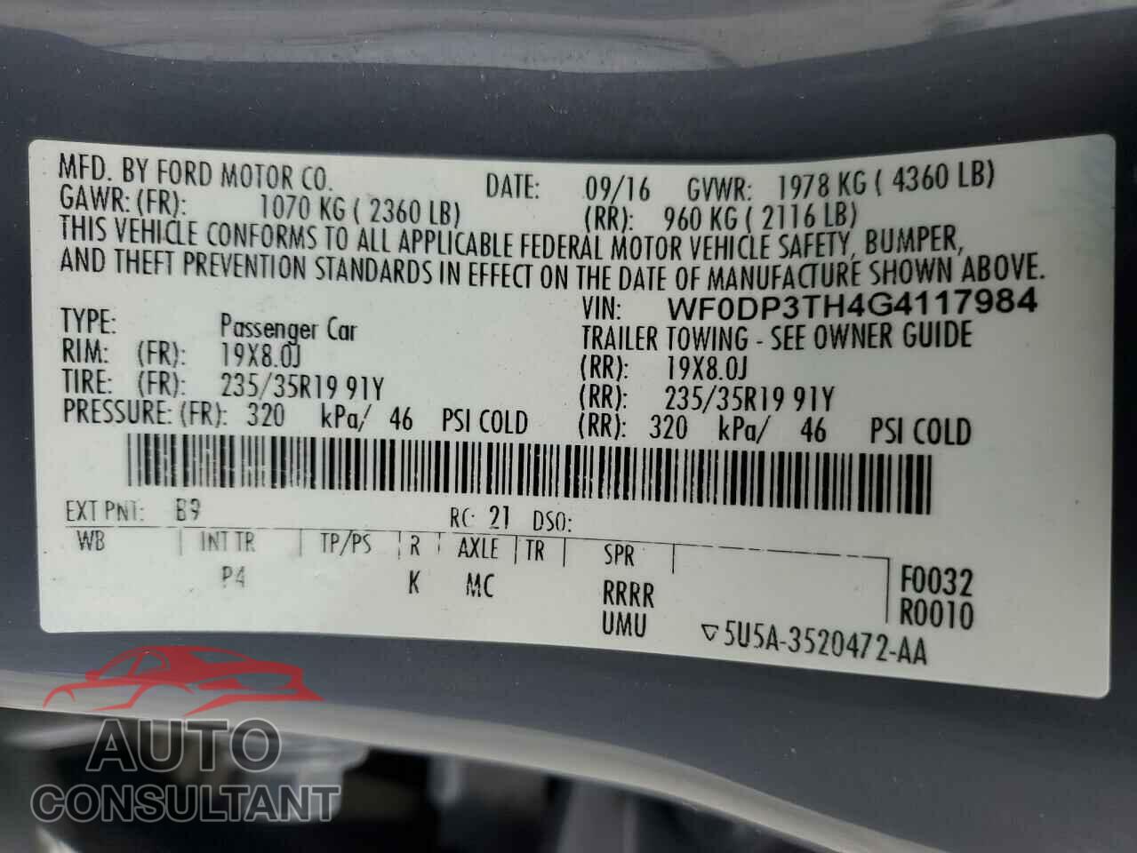 FORD FOCUS 2016 - WF0DP3TH4G4117984