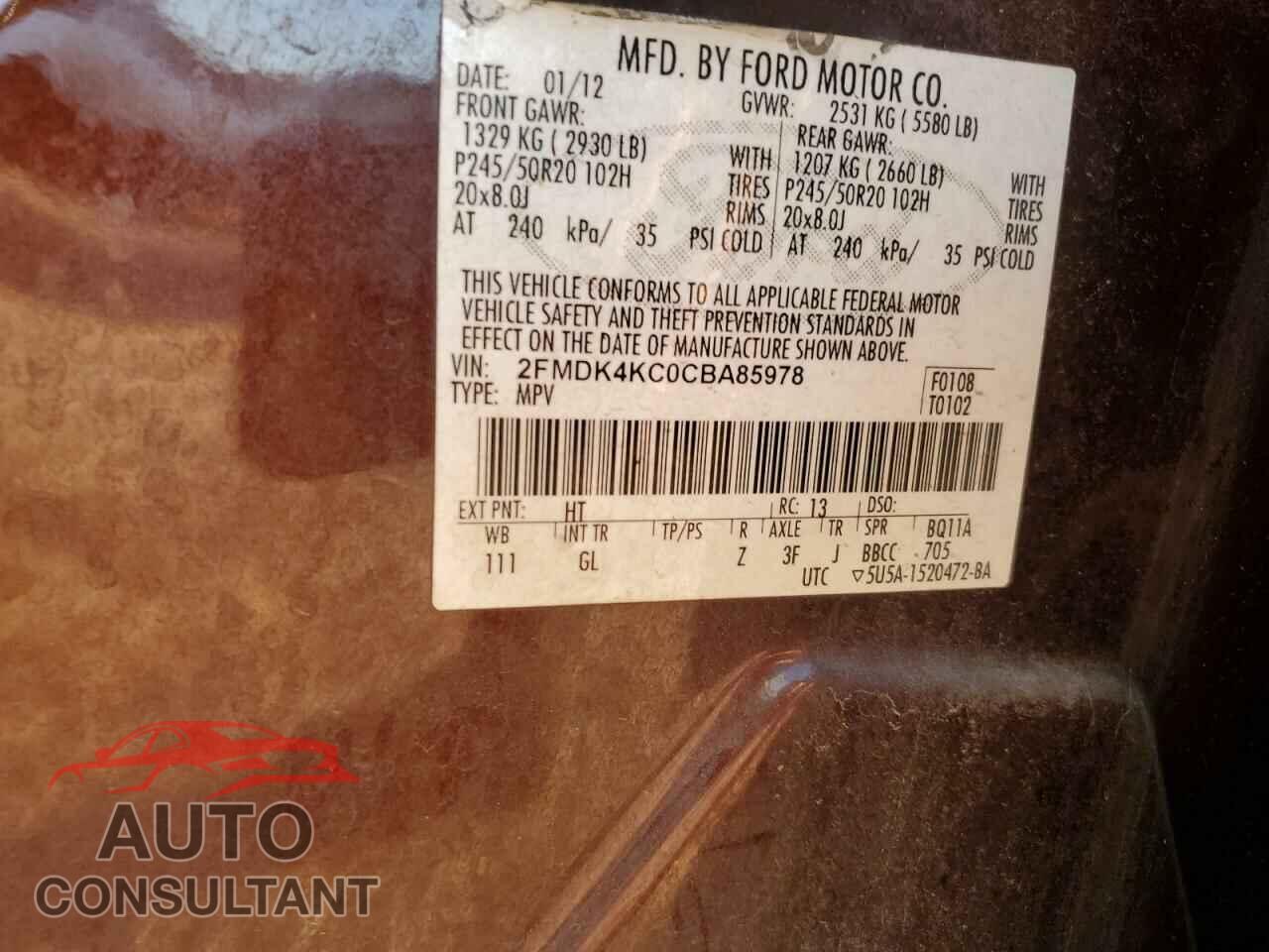 FORD EDGE 2012 - 2FMDK4KC0CBA85978