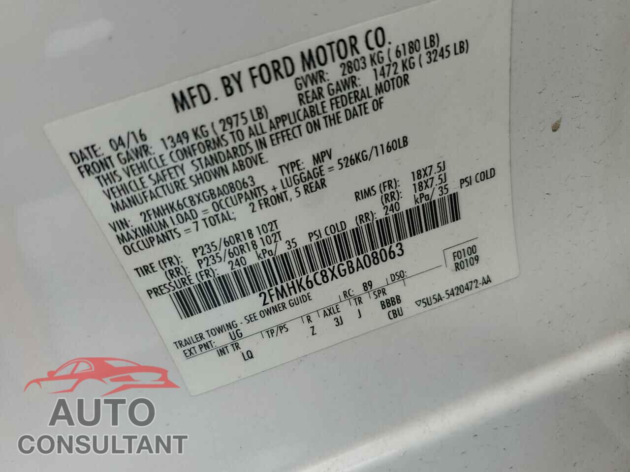 FORD FLEX 2016 - 2FMHK6C8XGBA08063