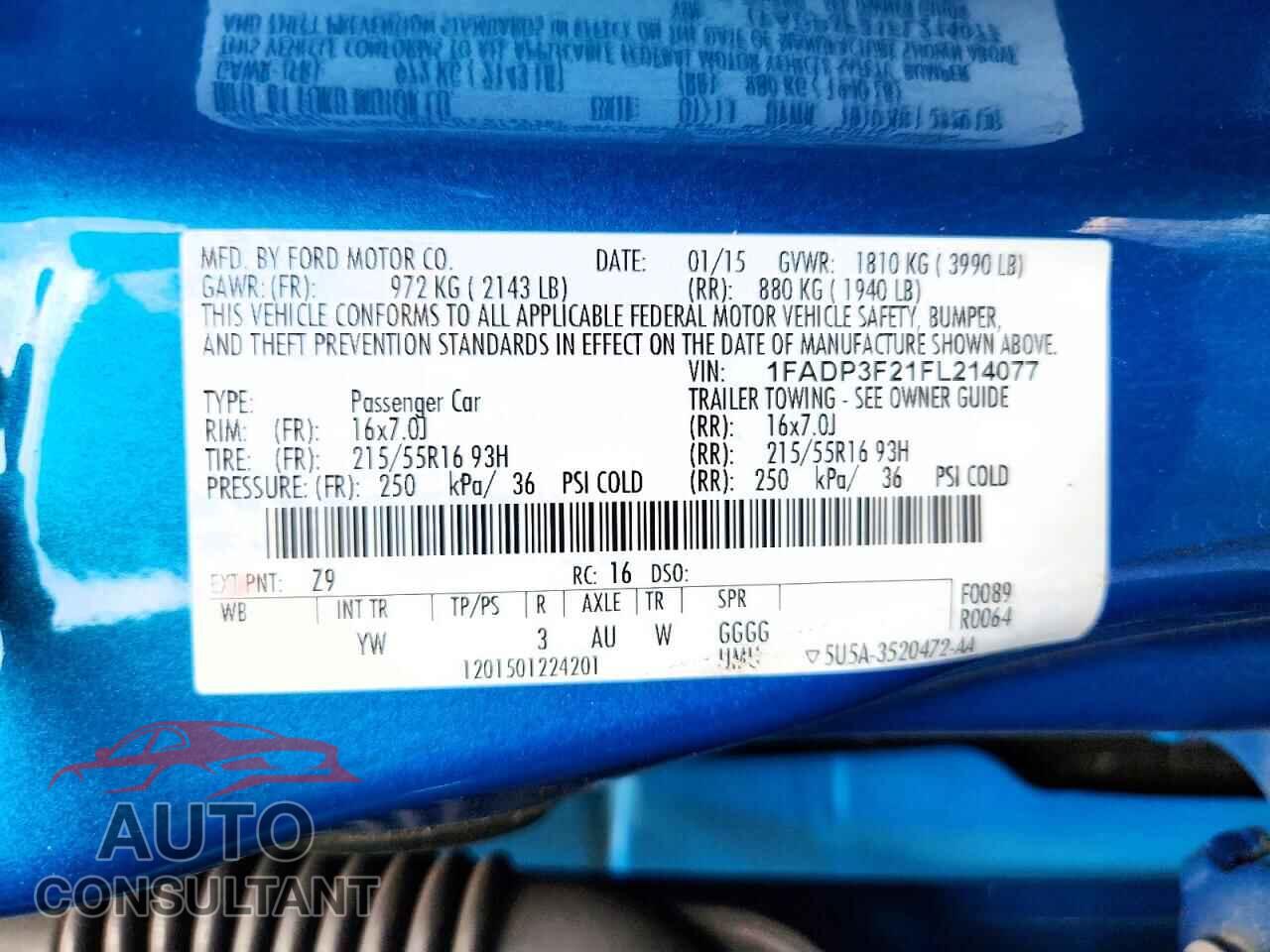 FORD FOCUS 2015 - 1FADP3F21FL214077