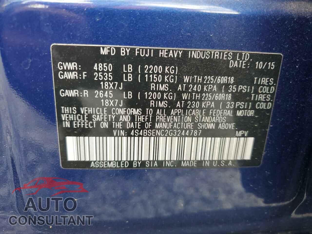 SUBARU OUTBACK 2016 - 4S4BSENC2G3244787