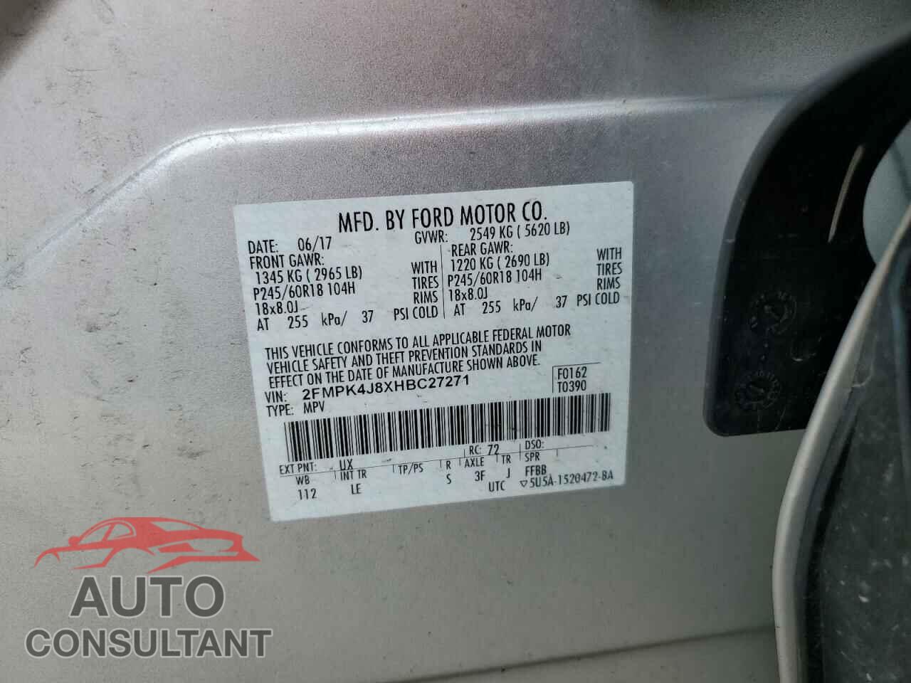 FORD EDGE 2017 - 2FMPK4J8XHBC27271