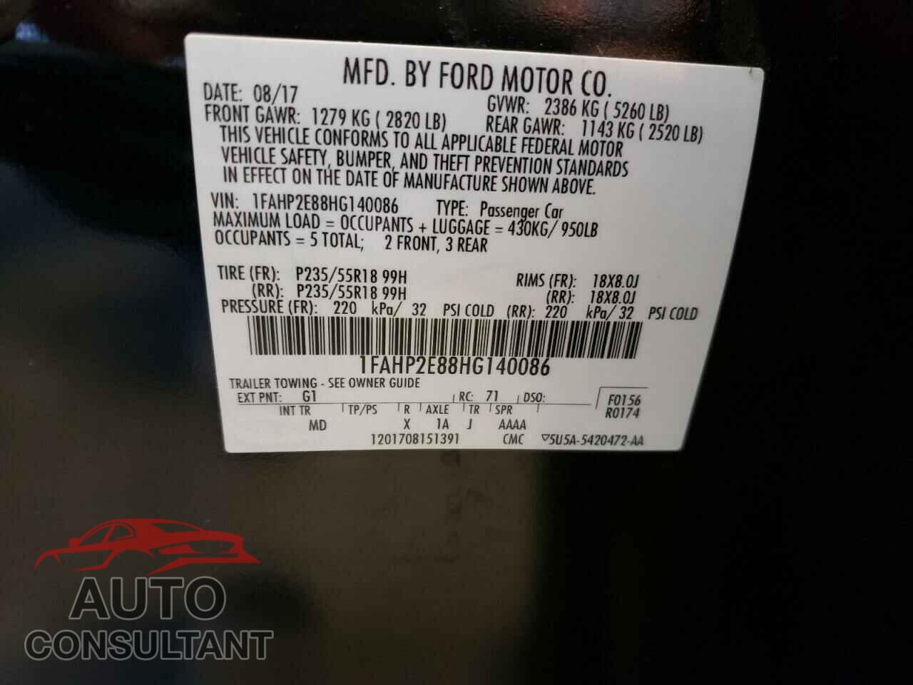 FORD TAURUS 2017 - 1FAHP2E88HG140086