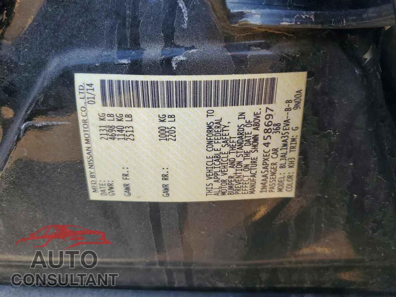 NISSAN MAXIMA 2014 - 1N4AA5APXEC458697