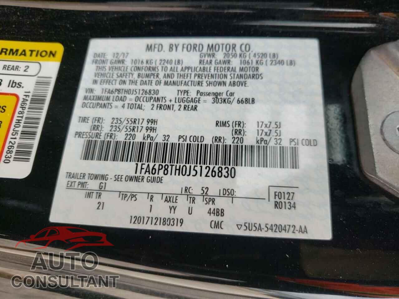 FORD MUSTANG 2018 - 1FA6P8TH0J5126830