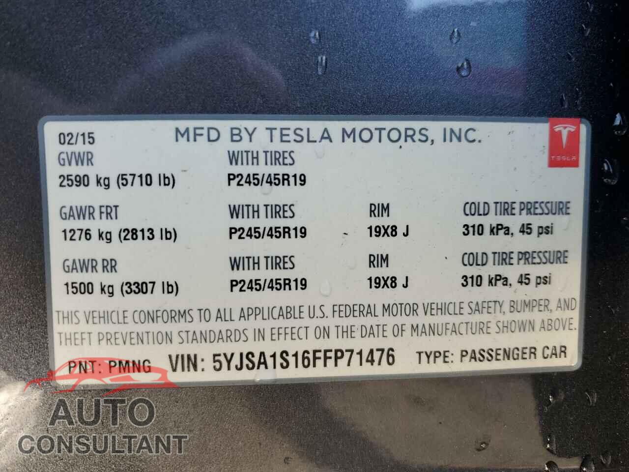TESLA MODEL S 2015 - 5YJSA1S16FFP71476