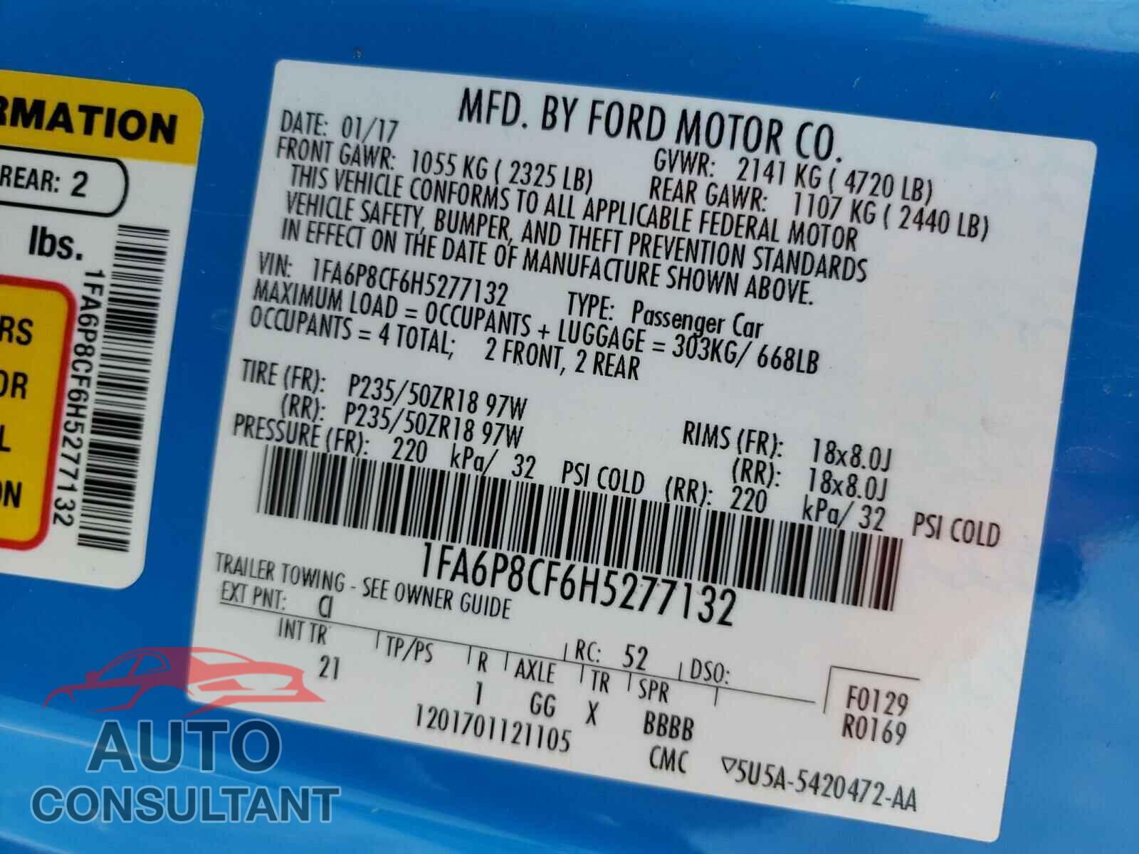 FORD MUSTANG 2017 - 1FA6P8CF6H5277132