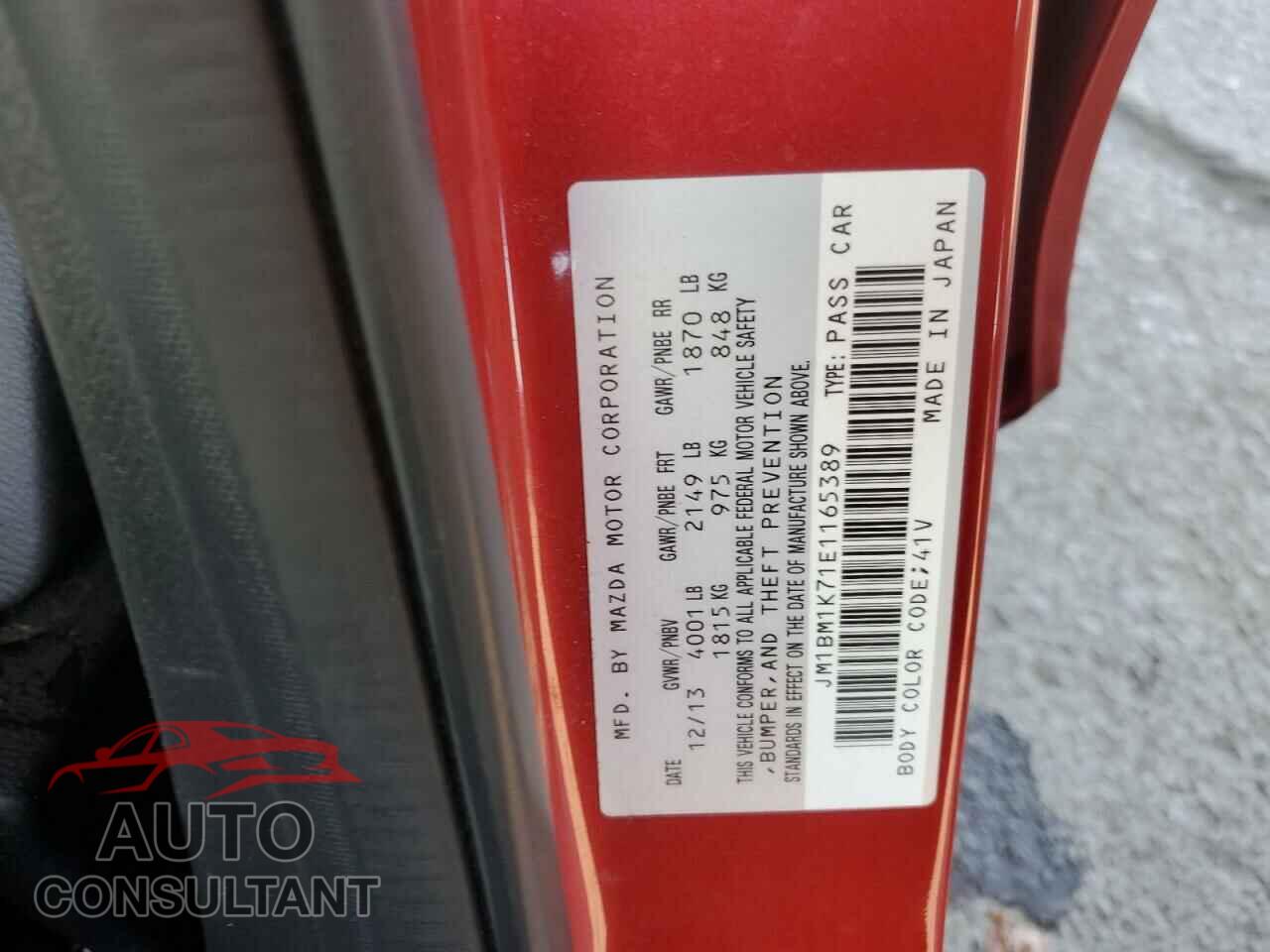 MAZDA 3 2014 - JM1BM1K71E1165389