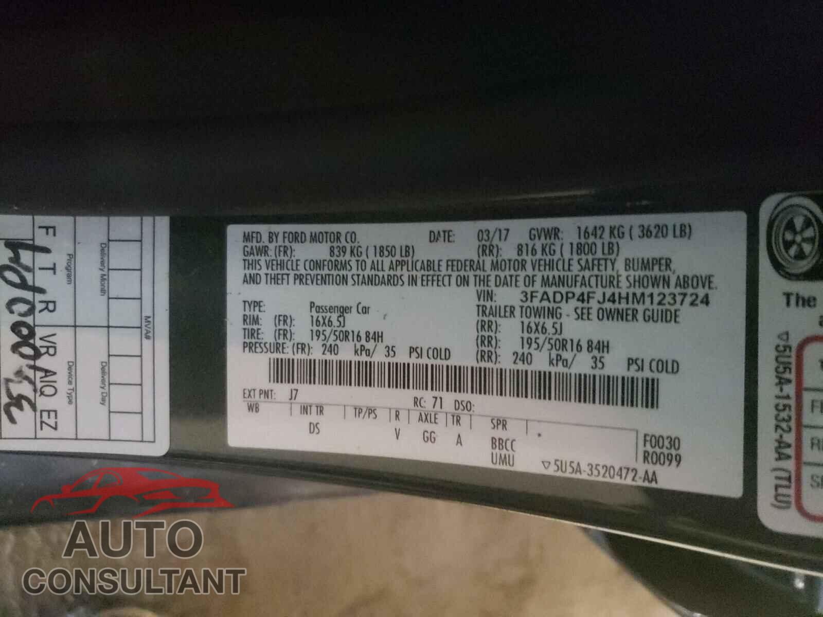 FORD FIESTA 2017 - 3FADP4FJ4HM123724