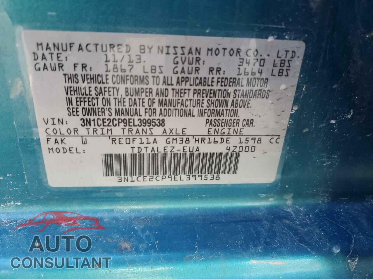 NISSAN VERSA 2014 - 3N1CE2CP9EL399538