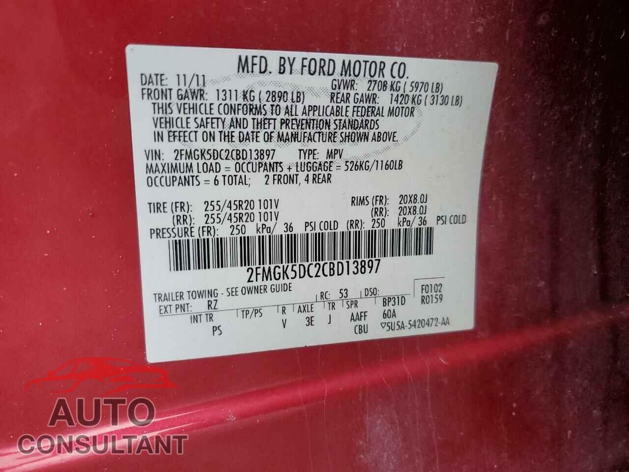 FORD FLEX 2012 - 2FMGK5DC2CBD13897