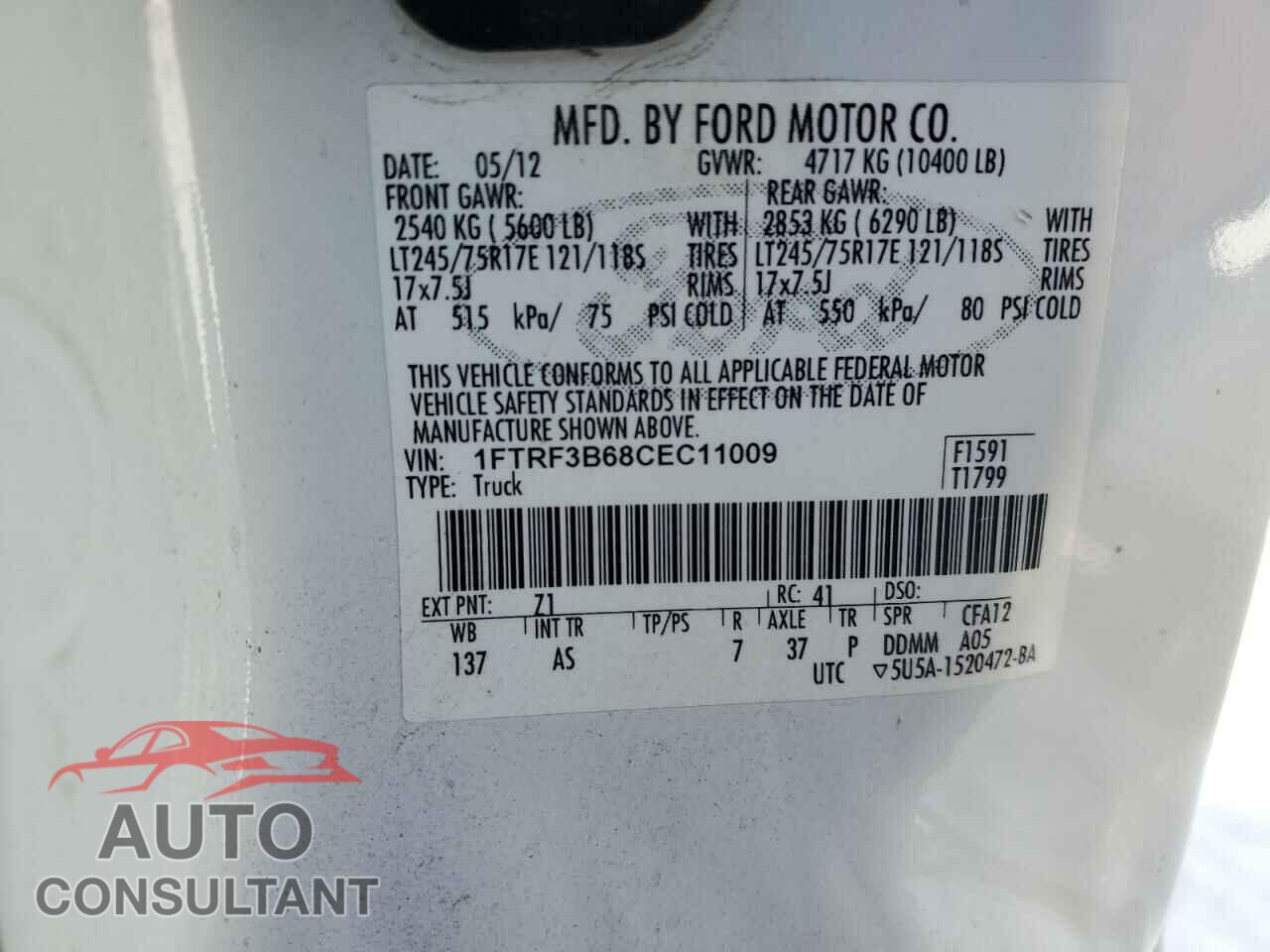 FORD F350 2012 - 1FTRF3B68CEC11009