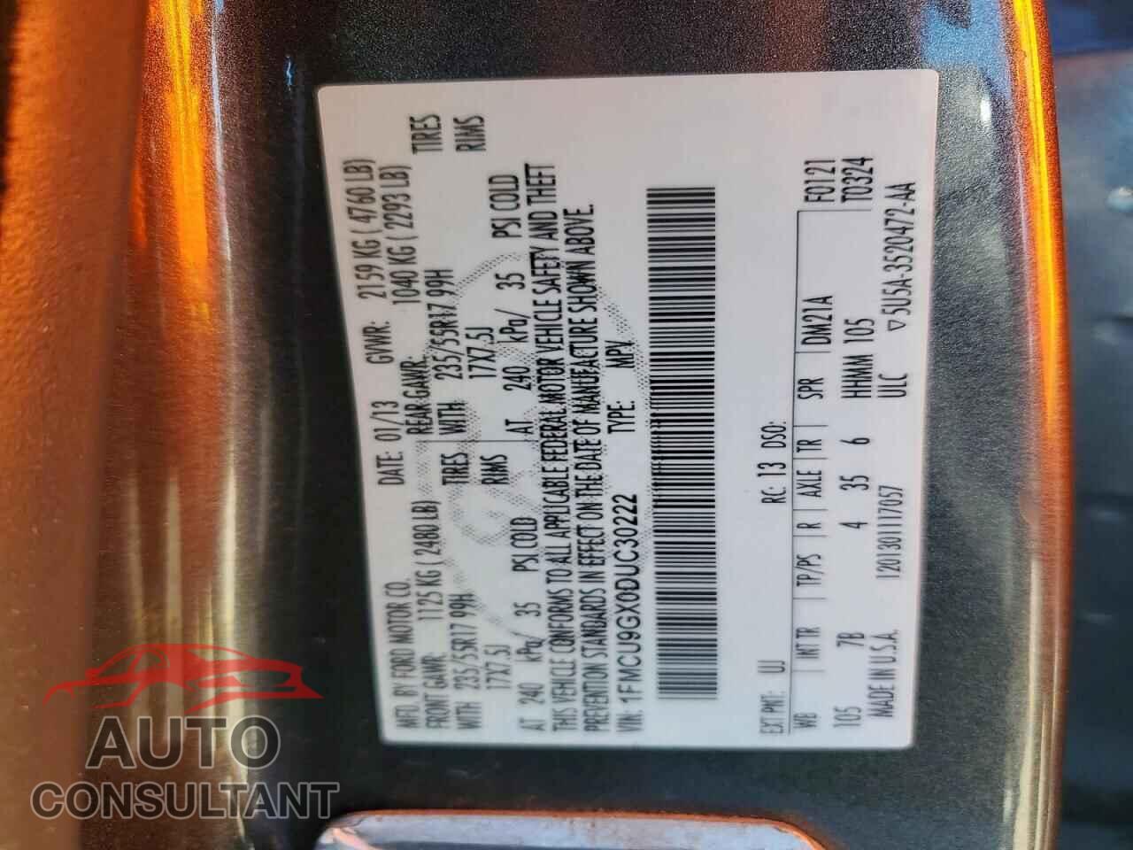 FORD ESCAPE 2013 - 1FMCU9GX0DUC30222