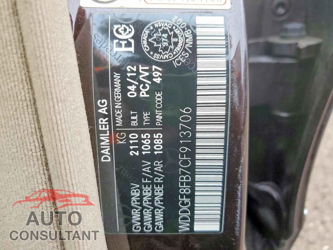 MERCEDES-BENZ C-CLASS 2012 - WDDGF8FB7CF913706