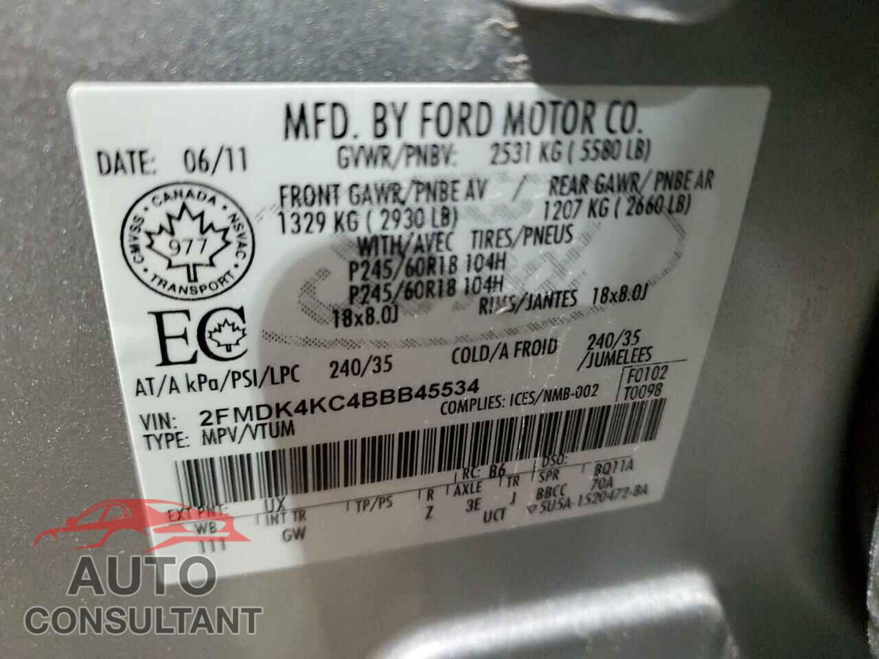 FORD EDGE 2011 - 2FMDK4KC4BBB45534