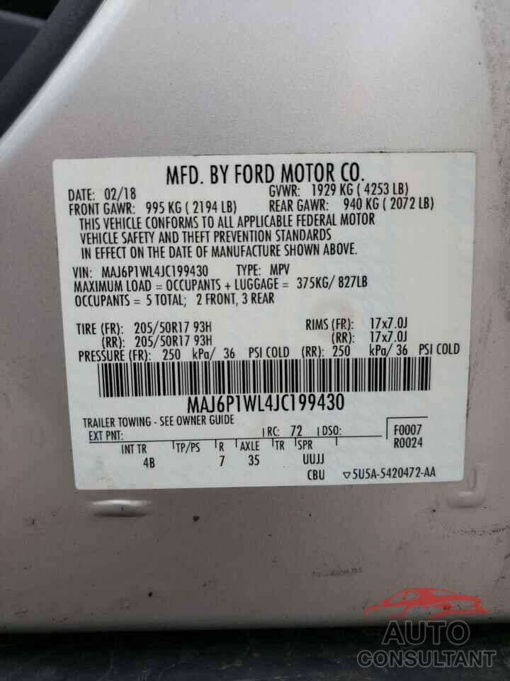 FORD ALL OTHER 2018 - MAJ6P1WL4JC199430